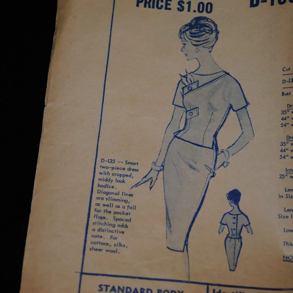 Vintage 1950's/60's Modes Royal D-135 Smart Two-Piece Dress Pattern Size 12